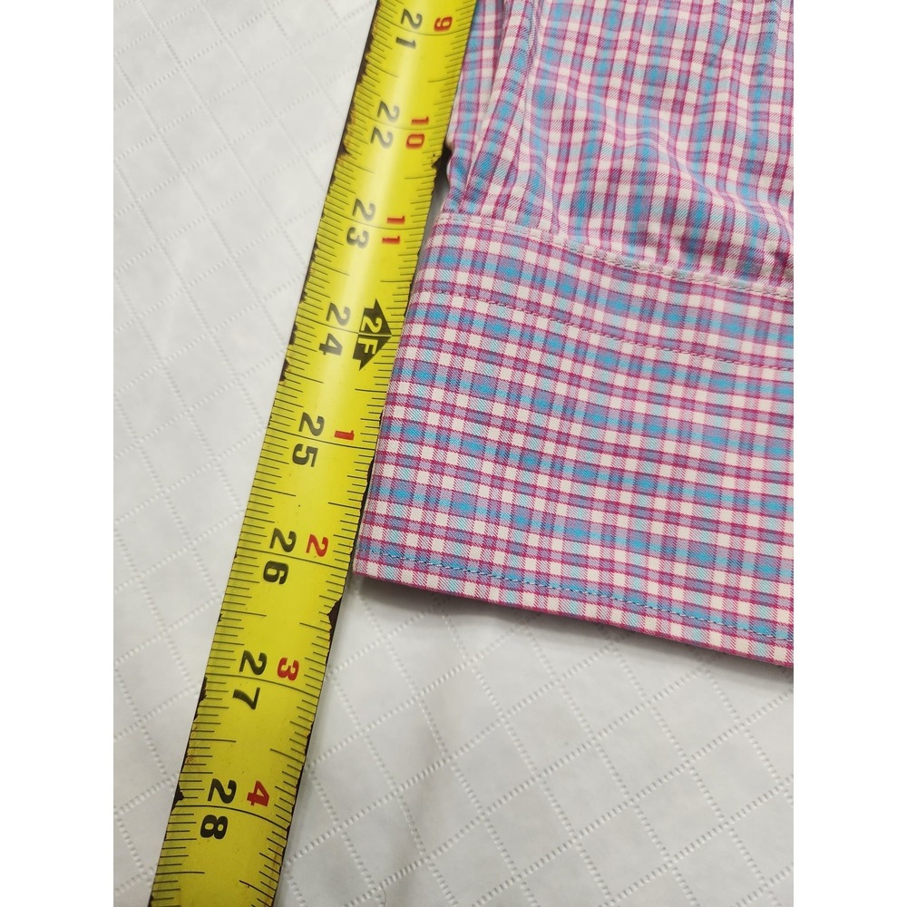 Peter Millar Summer Comfort Shirt Mens Large Pink Plaid Stretch Button Up Casual - Picture 9 of 12